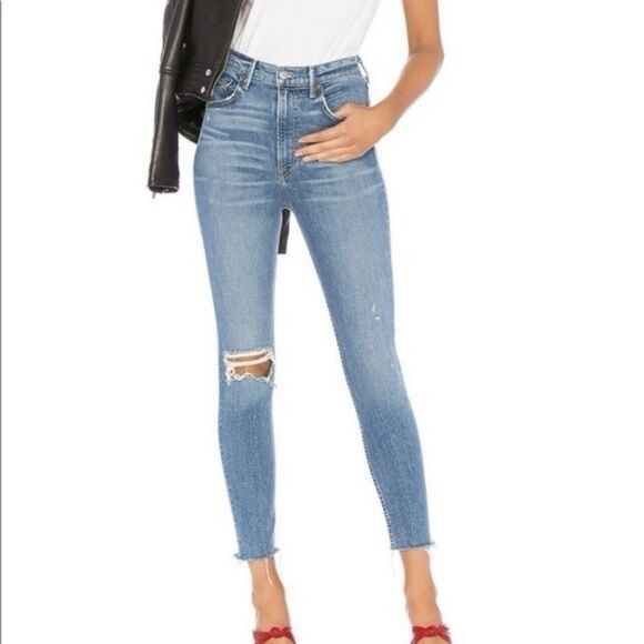 Grlfrnd Denim - Grlfrnd Kendall Distressed High Rise Amelia Blue Jeans, Women’s Size 30